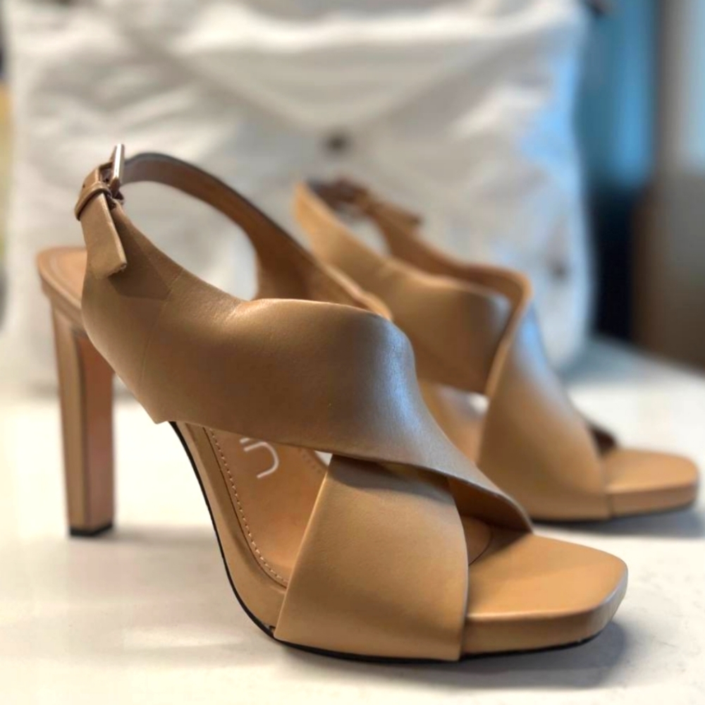 Calvin Klein Desert Sand Cross Strap Heel, Size 9.5